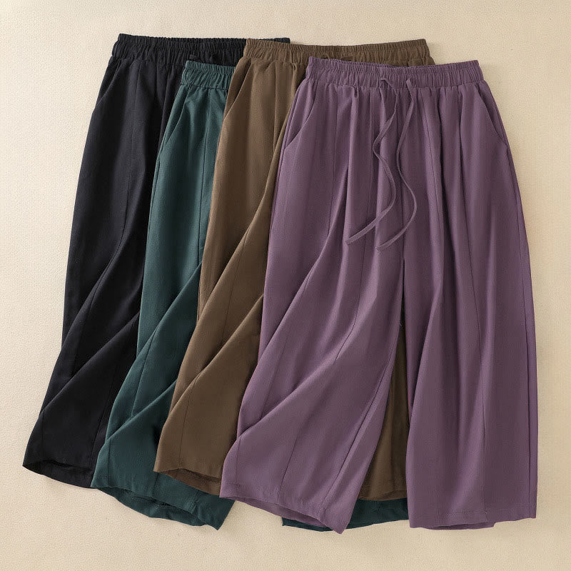 Summer Casual Minimalist Drawstring Solid Women's Cropped Pants With Pockets