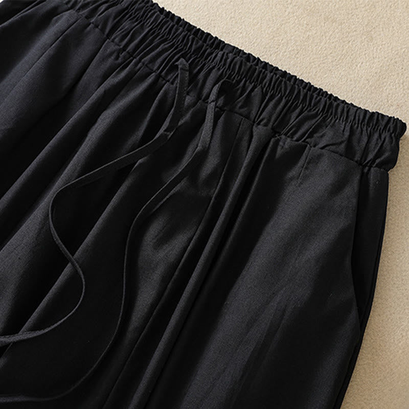Summer Casual Minimalist Drawstring Solid Women's Cropped Pants With Pockets