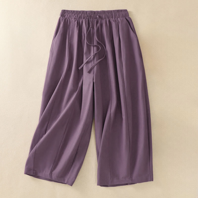 Summer Casual Minimalist Drawstring Solid Women's Cropped Pants With Pockets