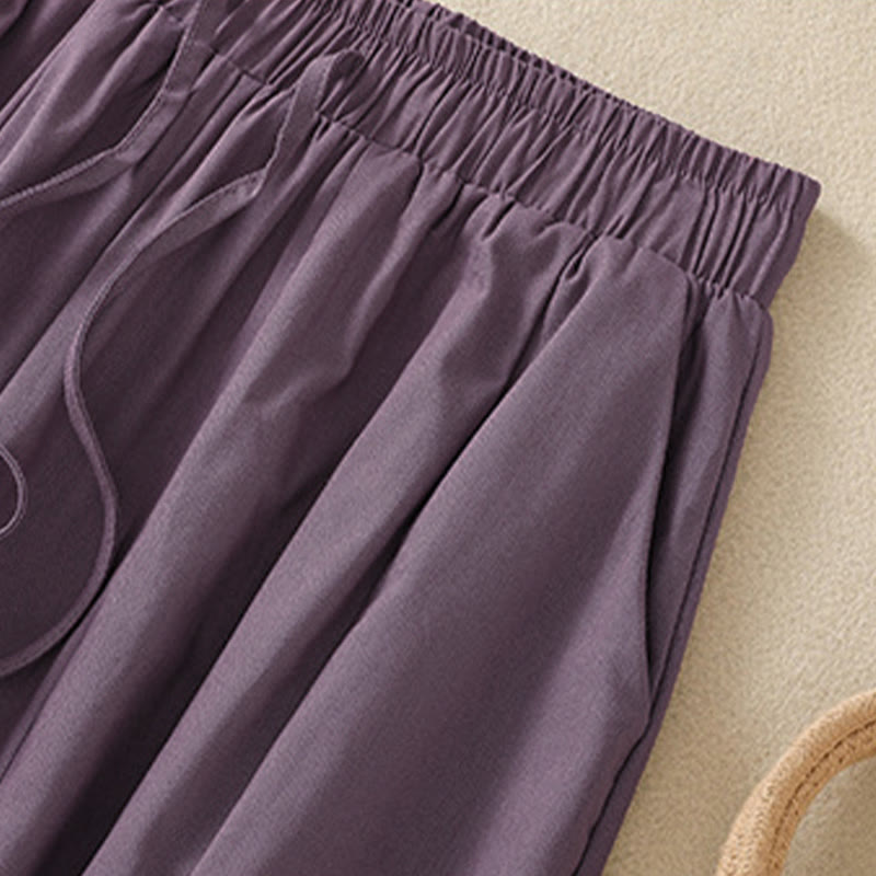 Summer Casual Minimalist Drawstring Solid Women's Cropped Pants With Pockets