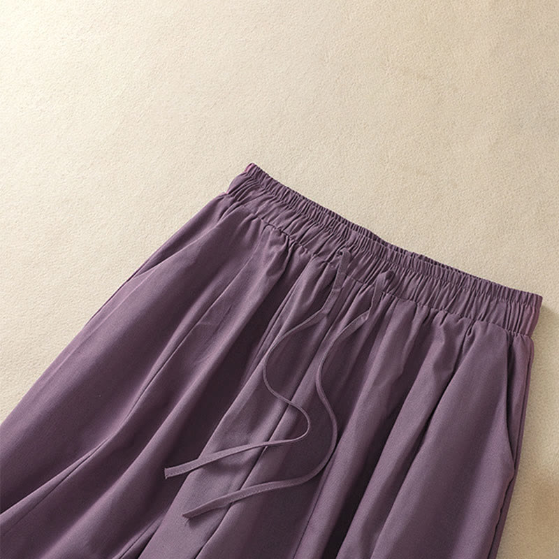 Summer Casual Minimalist Drawstring Solid Women's Cropped Pants With Pockets