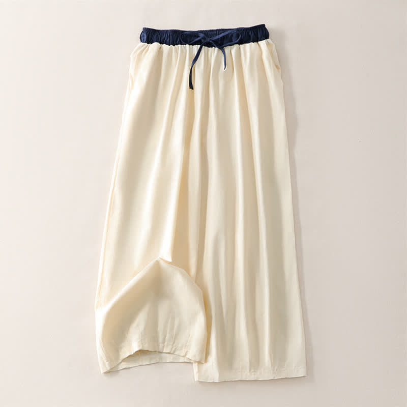 Summer Casual Drawstring Solid Cropped Pants Women's Straight Leg Pants With Pocket