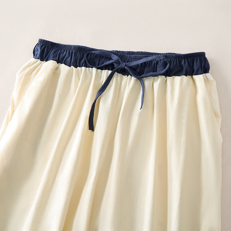 Summer Casual Drawstring Solid Cropped Pants Women's Straight Leg Pants With Pocket