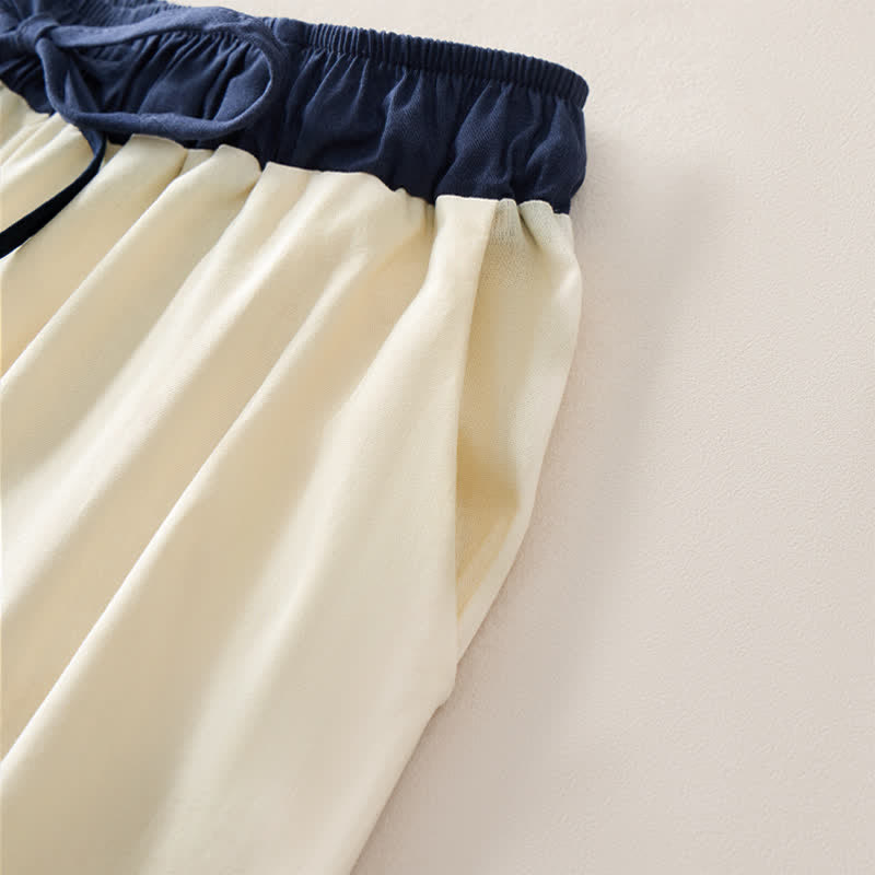 Summer Casual Drawstring Solid Cropped Pants Women's Straight Leg Pants With Pocket