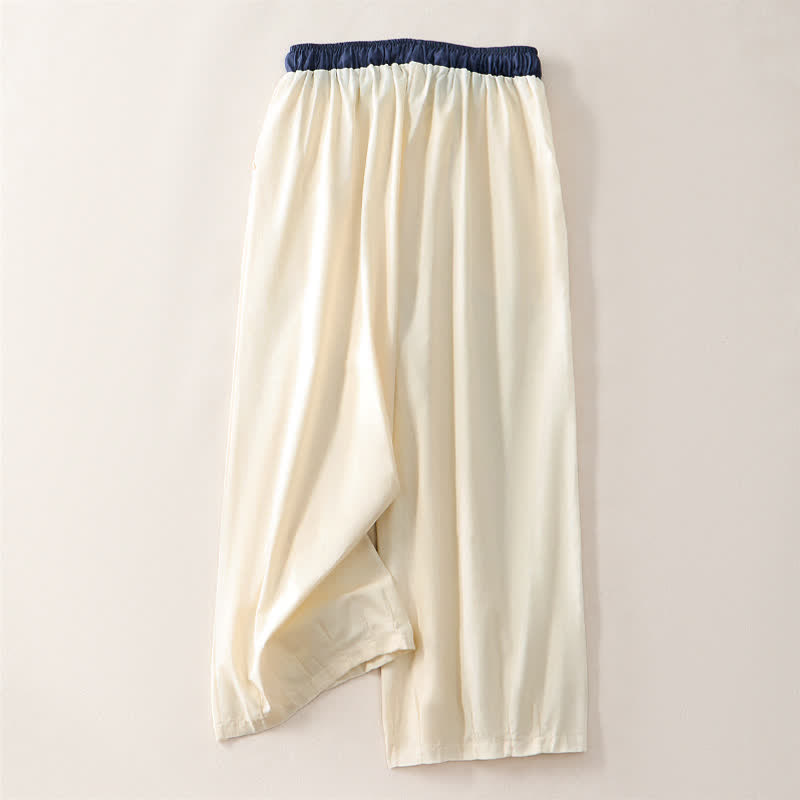 Summer Casual Drawstring Solid Cropped Pants Women's Straight Leg Pants With Pocket