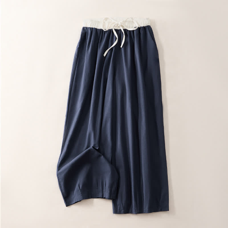 Summer Casual Drawstring Solid Cropped Pants Women's Straight Leg Pants With Pocket