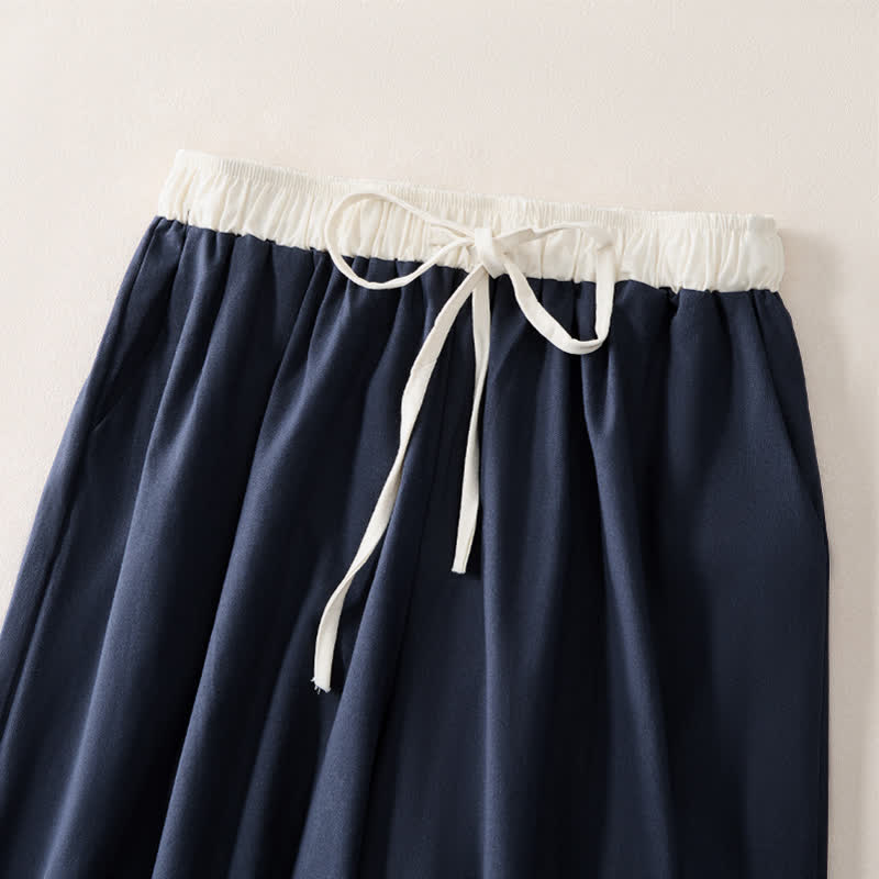Summer Casual Drawstring Solid Cropped Pants Women's Straight Leg Pants With Pocket
