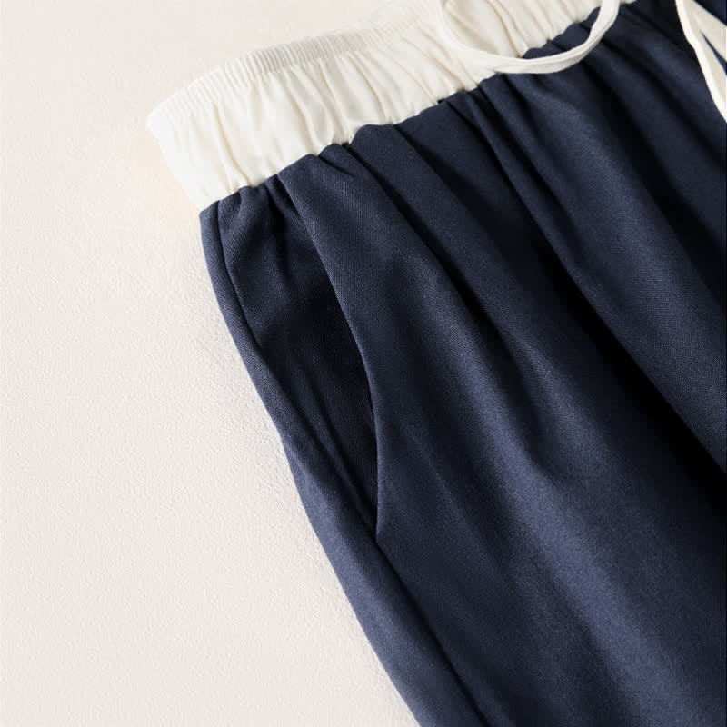 Summer Casual Drawstring Solid Cropped Pants Women's Straight Leg Pants With Pocket