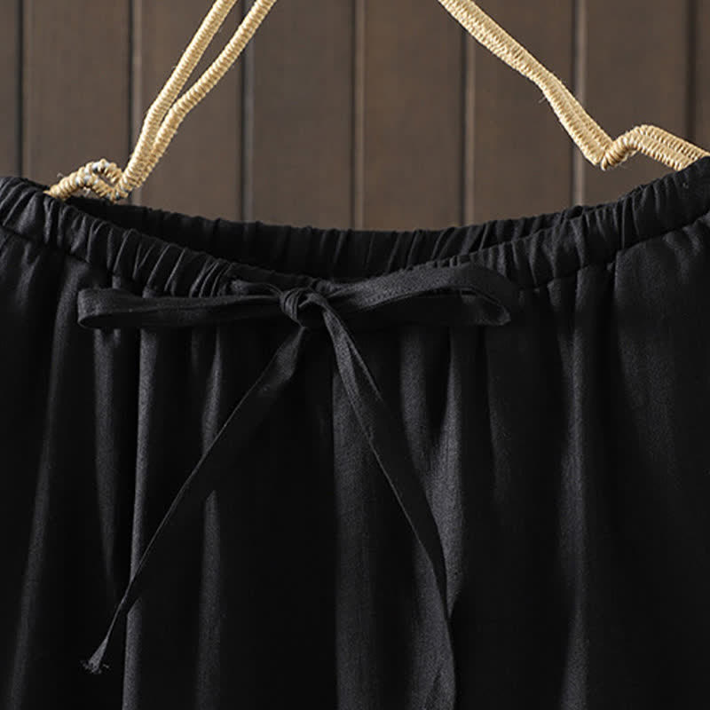 Summer Casual Minimalist Drawstring Solid Cotton Linen Ankle Pants Women's Straight Leg Pants With Pocket