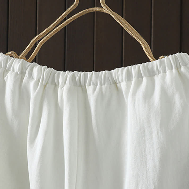 Summer Casual Minimalist Drawstring Solid Cotton Linen Ankle Pants Women's Straight Leg Pants With Pocket