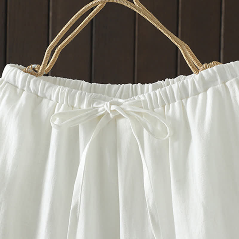 Summer Casual Minimalist Drawstring Solid Cotton Linen Ankle Pants Women's Straight Leg Pants With Pocket