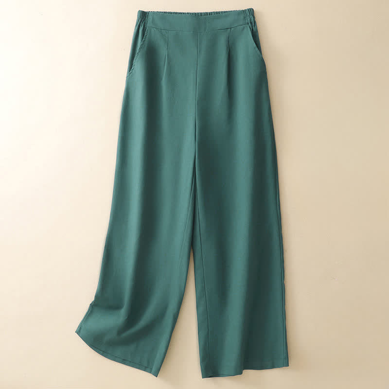 Summer Minimalist Elegant Solid Cropped Pants Women's Straight Leg Pants With Pockets