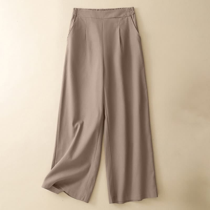 Summer Minimalist Elegant Solid Cropped Pants Women's Straight Leg Pants With Pockets