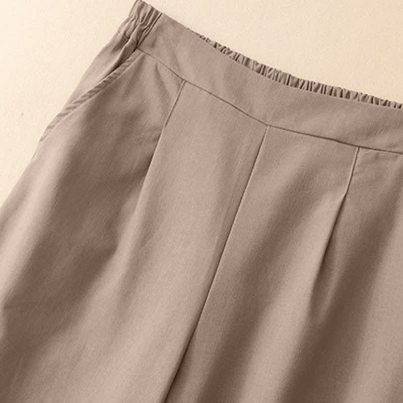 Summer Minimalist Elegant Solid Cropped Pants Women's Straight Leg Pants With Pockets