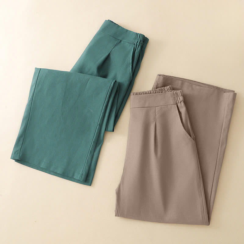 Summer Minimalist Elegant Solid Cropped Pants Women's Straight Leg Pants With Pockets