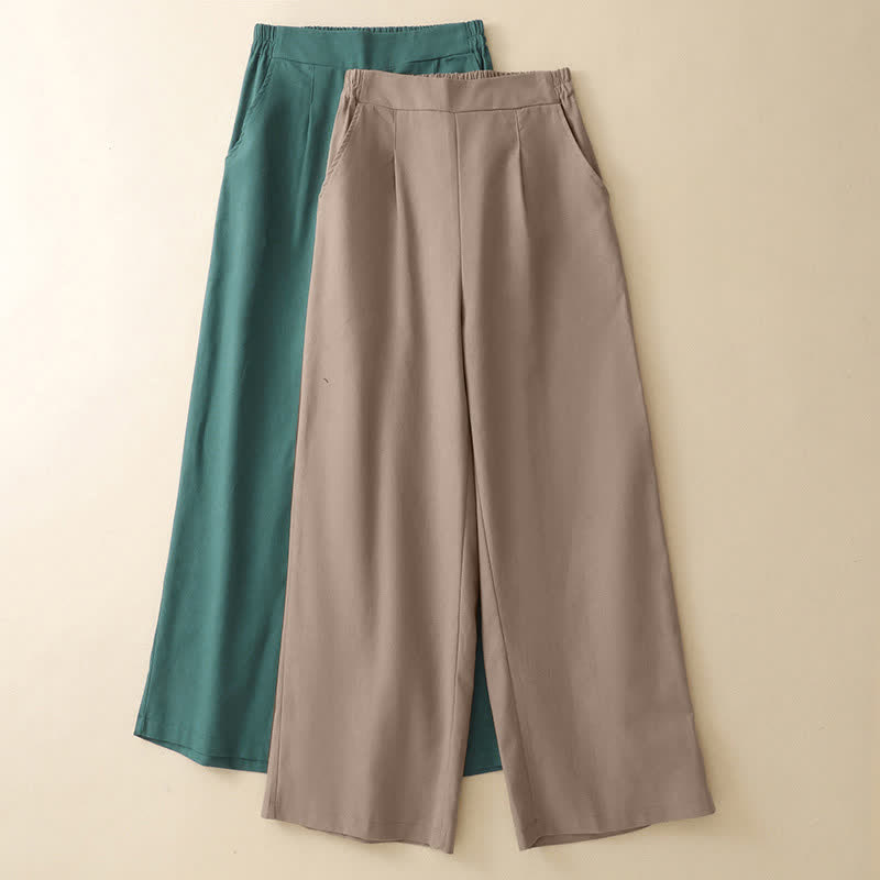 Summer Minimalist Elegant Solid Cropped Pants Women's Straight Leg Pants With Pockets