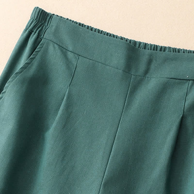 Summer Minimalist Elegant Solid Cropped Pants Women's Straight Leg Pants With Pockets