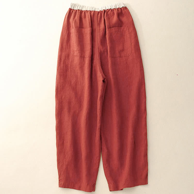 Summer Casual Minimalist Drawstring Solid Ankle Pants Women's Straight Leg Pants With Pockets