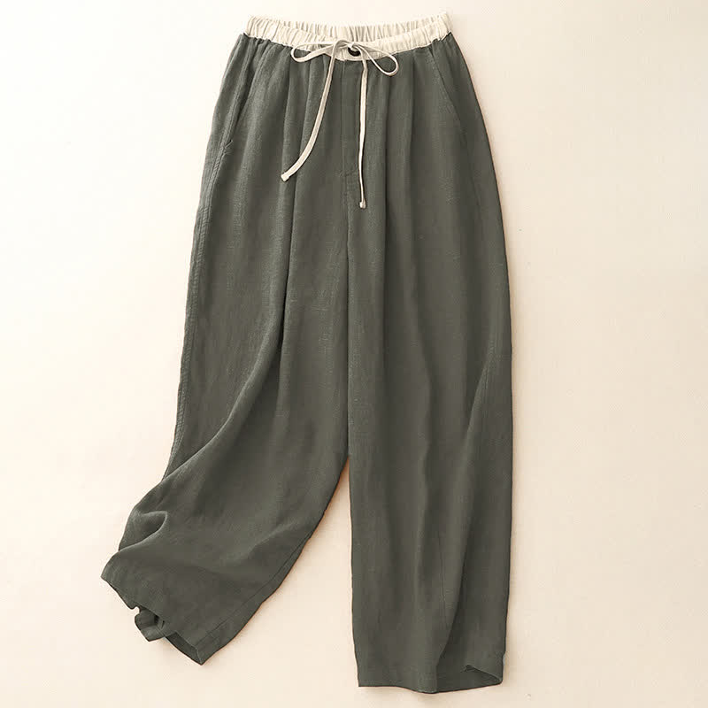 Summer Casual Minimalist Drawstring Solid Ankle Pants Women's Straight Leg Pants With Pockets