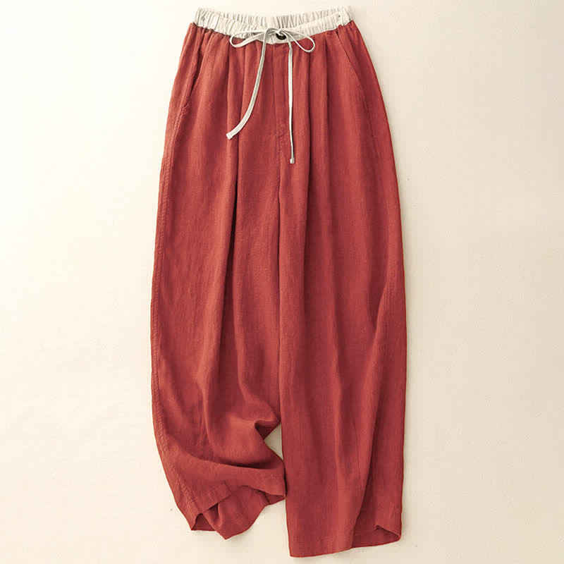 Summer Casual Minimalist Drawstring Solid Ankle Pants Women's Straight Leg Pants With Pockets