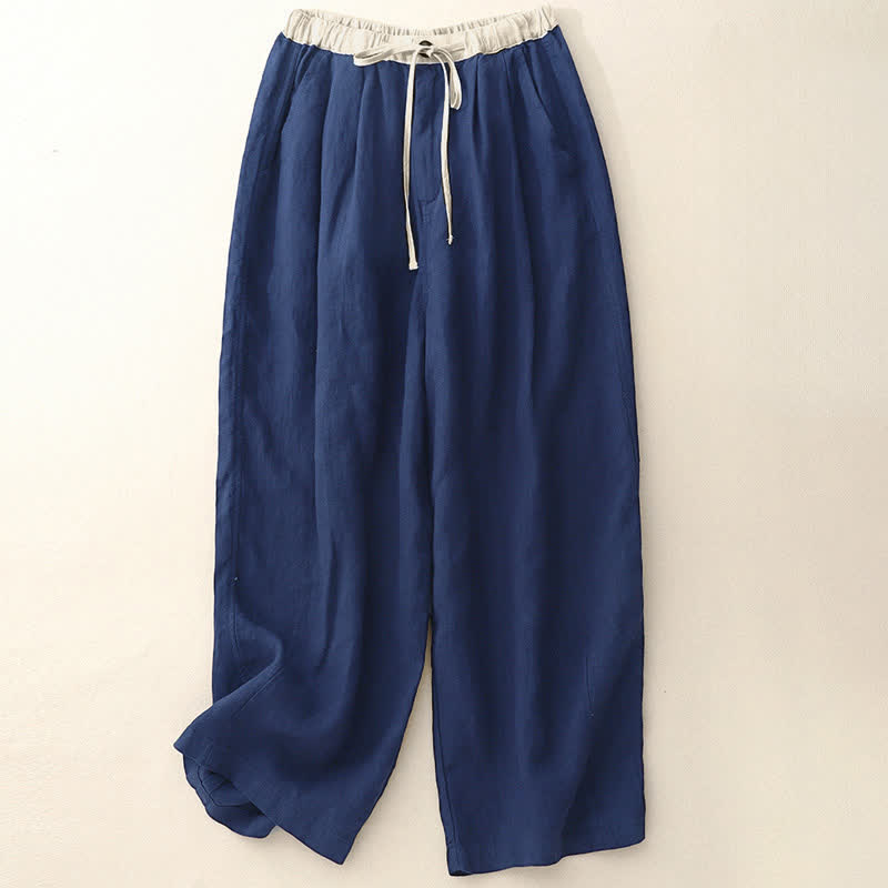 Summer Casual Minimalist Drawstring Solid Ankle Pants Women's Straight Leg Pants With Pockets