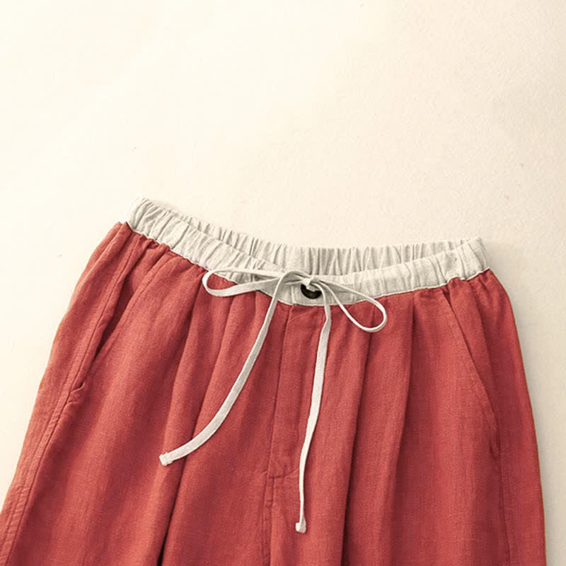 Summer Casual Minimalist Drawstring Solid Ankle Pants Women's Straight Leg Pants With Pockets