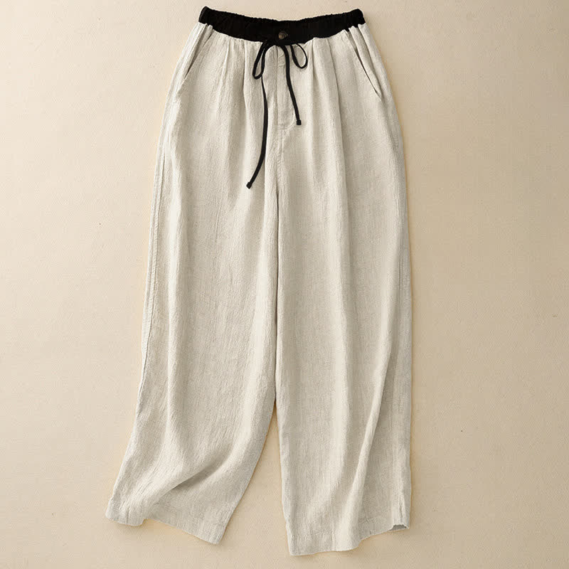 Summer Casual Minimalist Drawstring Solid Ankle Pants Women's Straight Leg Pants With Pockets
