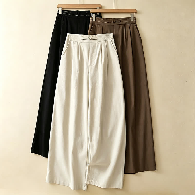 Summer Casual Minimalist Solid Ankle Pants One Frog Button Women's Straight Leg Pants With Pockets