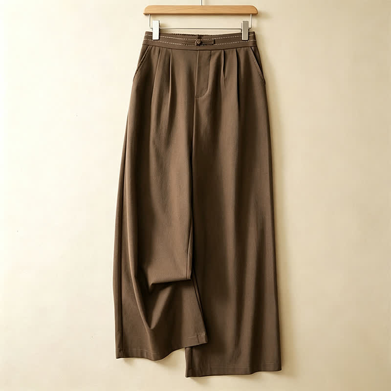 Summer Casual Minimalist Solid Ankle Pants One Frog Button Women's Straight Leg Pants With Pockets