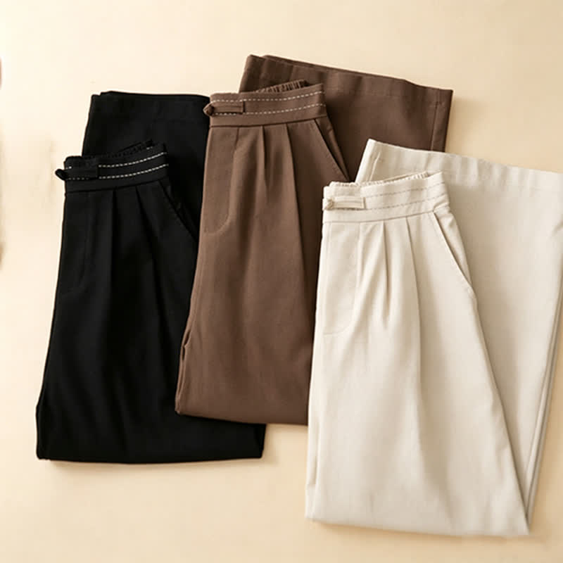 Summer Casual Minimalist Solid Ankle Pants One Frog Button Women's Straight Leg Pants With Pockets
