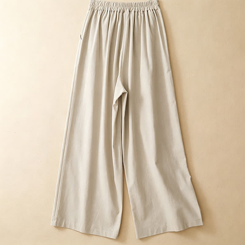 Summer Casual Minimalist Solid Ankle Pants One Frog Button Women's Straight Leg Pants With Pockets