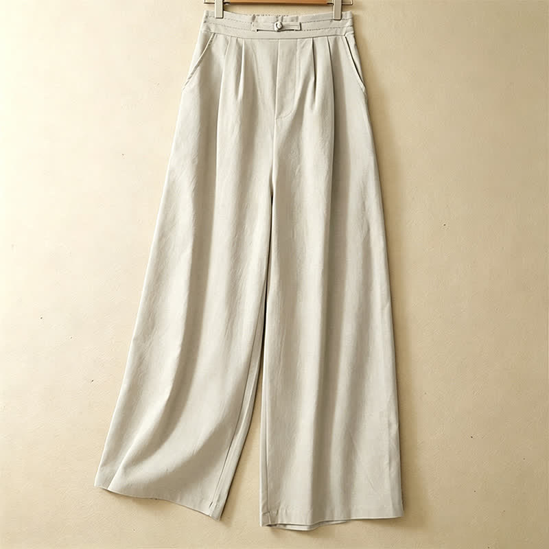 Summer Casual Minimalist Solid Ankle Pants One Frog Button Women's Straight Leg Pants With Pockets