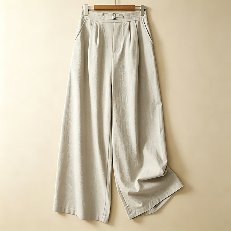 Summer Casual Minimalist Solid Ankle Pants One Frog Button Women's Straight Leg Pants With Pockets