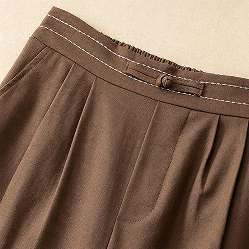 Summer Casual Minimalist Solid Ankle Pants One Frog Button Women's Straight Leg Pants With Pockets