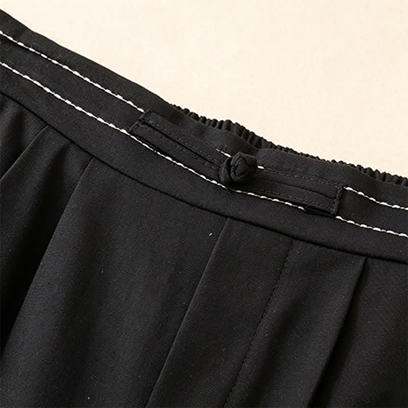 Summer Casual Minimalist Solid Ankle Pants One Frog Button Women's Straight Leg Pants With Pockets