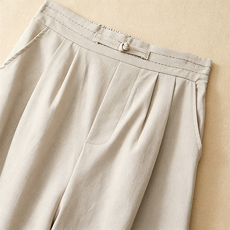 Summer Casual Minimalist Solid Ankle Pants One Frog Button Women's Straight Leg Pants With Pockets