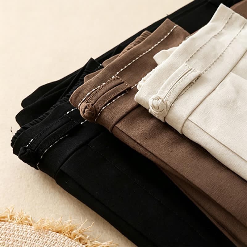 Summer Casual Minimalist Solid Ankle Pants One Frog Button Women's Straight Leg Pants With Pockets