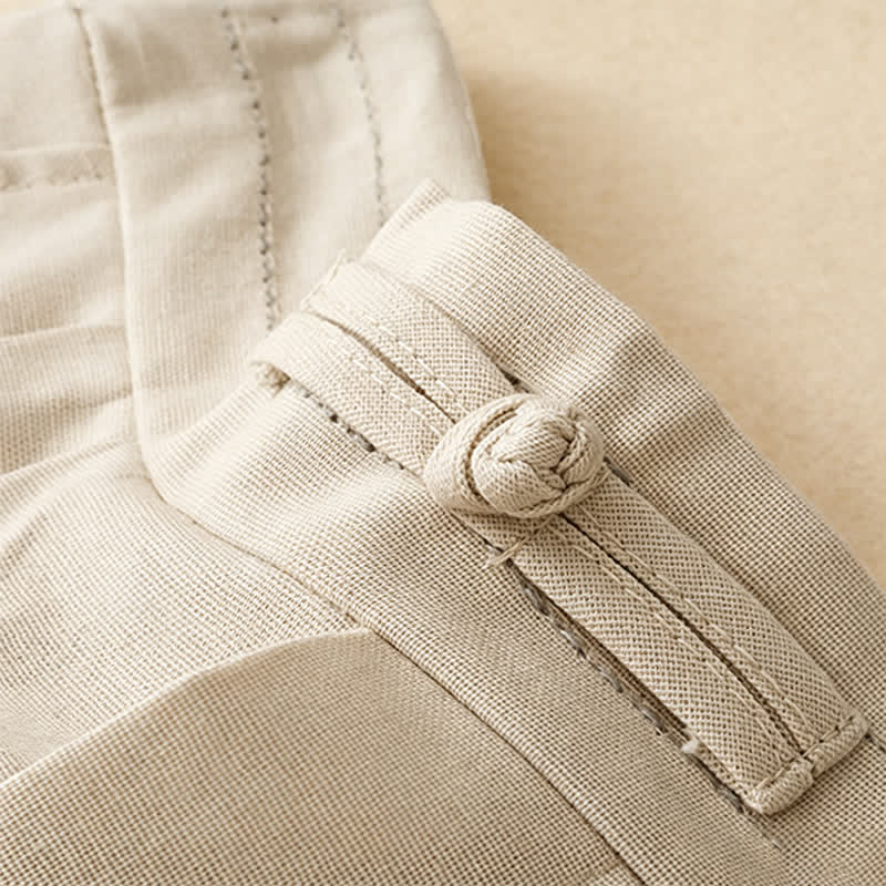 Summer Casual Minimalist Solid Ankle Pants One Frog Button Women's Straight Leg Pants With Pockets