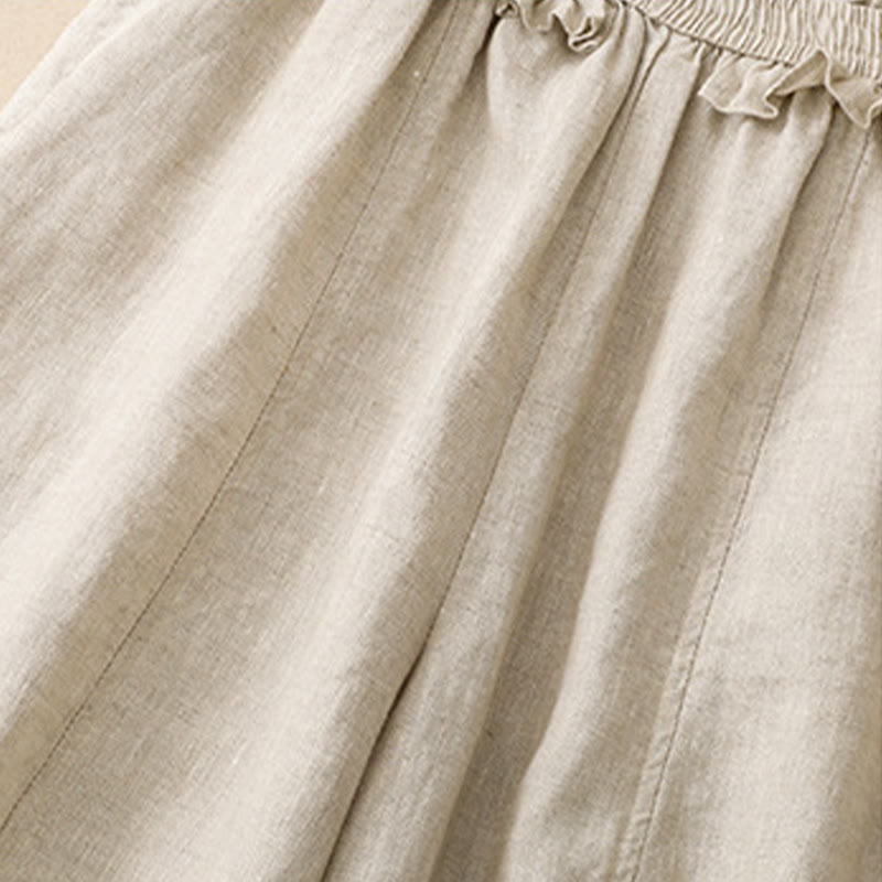 Summer Casual Minimalist Solid Ruffled Elastic Waist Cropped Pants Women's Straight Leg Pants With Pocket