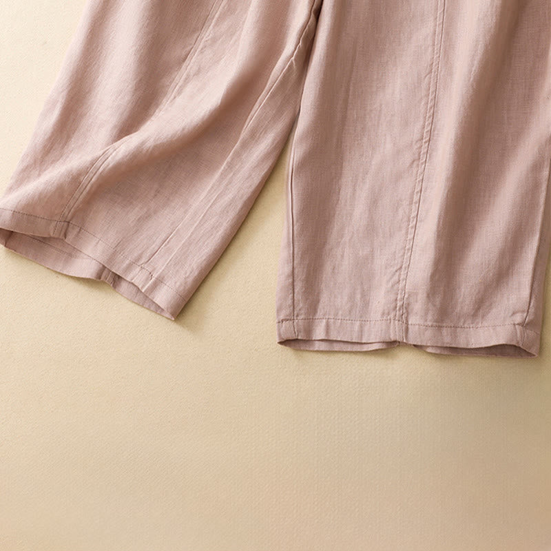 Summer Casual Minimalist Solid Ruffled Elastic Waist Cropped Pants Women's Straight Leg Pants With Pocket