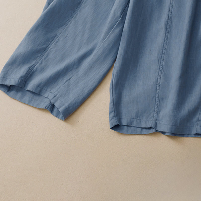 Summer Casual Minimalist Solid Ruffled Elastic Waist Cropped Pants Women's Straight Leg Pants With Pocket