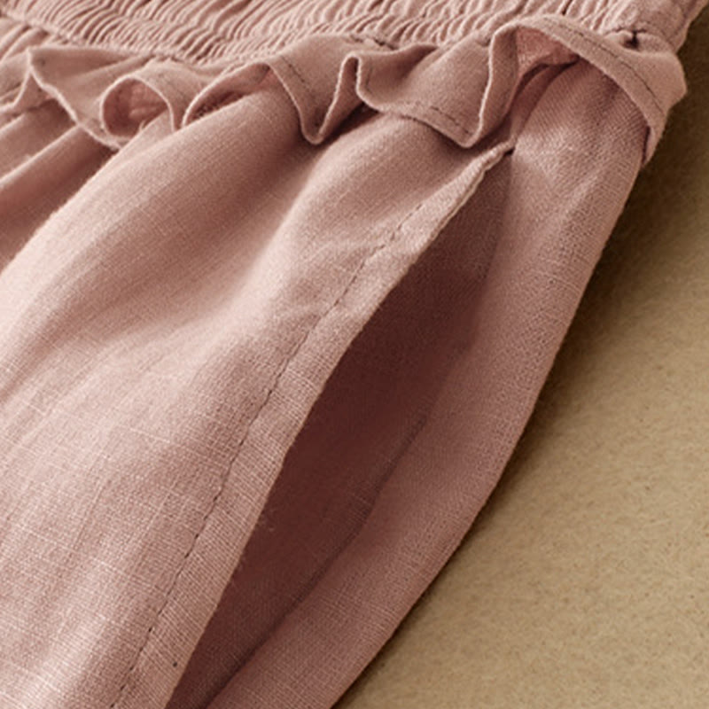 Summer Casual Minimalist Solid Ruffled Elastic Waist Cropped Pants Women's Straight Leg Pants With Pocket