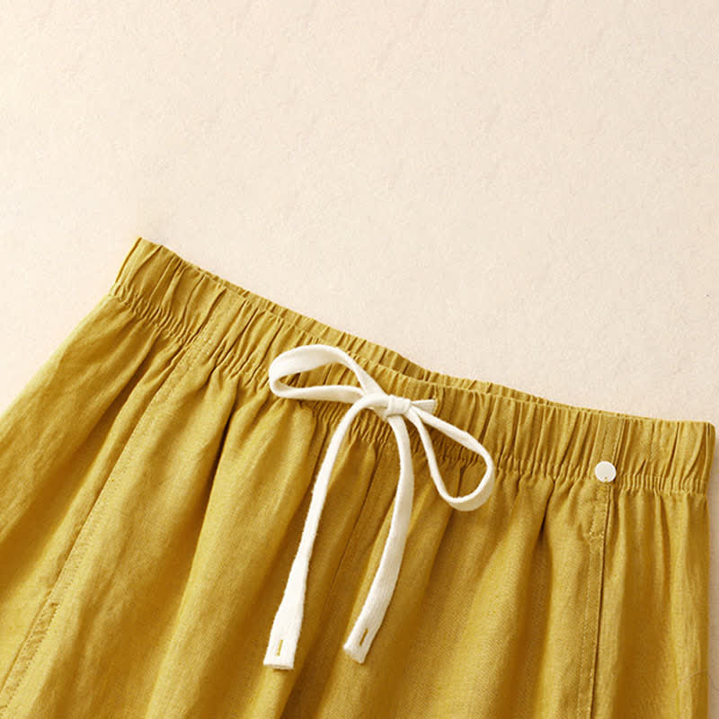 Summer Casual Minimalist Drawstring Solid Ankle Pants Women's Straight Leg Pants With Pocket