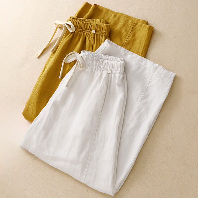 Summer Casual Minimalist Drawstring Solid Ankle Pants Women's Straight Leg Pants With Pocket