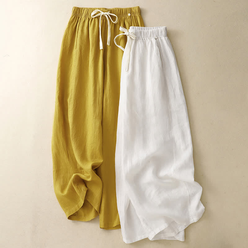 Summer Casual Minimalist Drawstring Solid Ankle Pants Women's Straight Leg Pants With Pocket