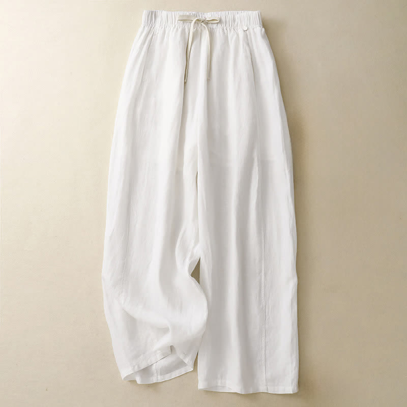 Summer Casual Minimalist Drawstring Solid Ankle Pants Women's Straight Leg Pants With Pocket