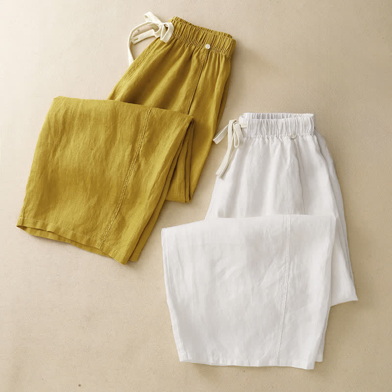 Summer Casual Minimalist Drawstring Solid Ankle Pants Women's Straight Leg Pants With Pocket