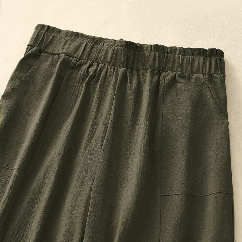 Spring Summer Casual Minimalist Solid Drawstring Long Pants Women's Straight Leg Pants With Pockets