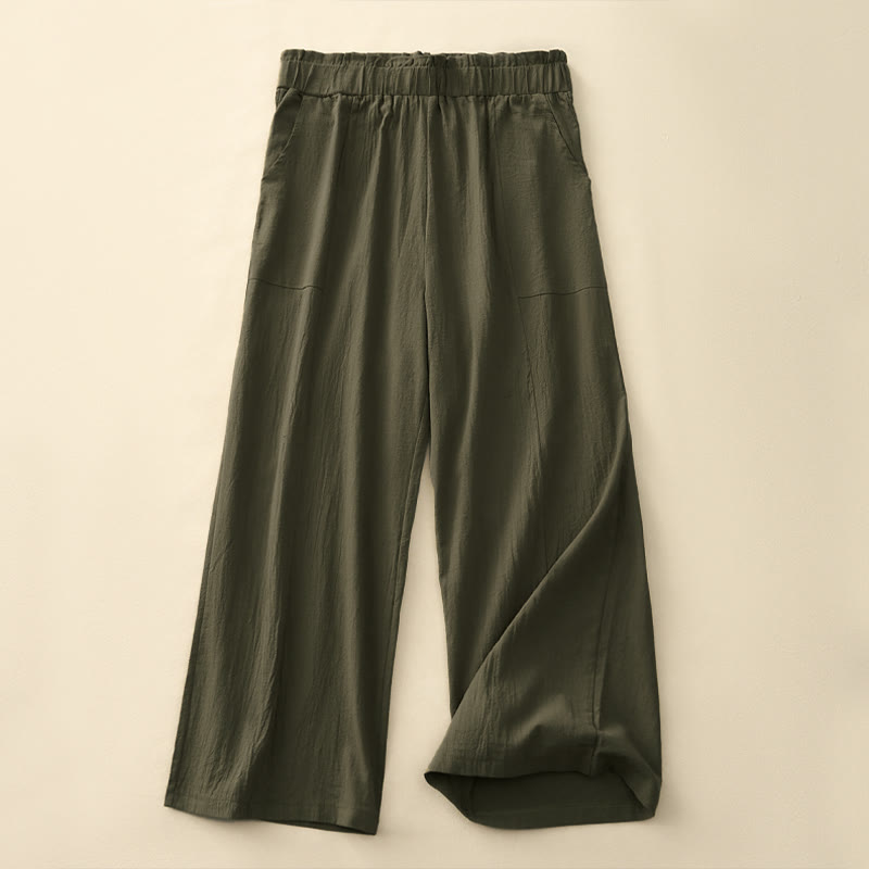 Spring Summer Casual Minimalist Solid Drawstring Long Pants Women's Straight Leg Pants With Pockets