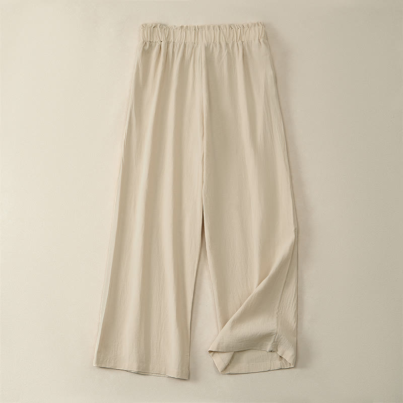 Spring Summer Casual Minimalist Solid Drawstring Long Pants Women's Straight Leg Pants With Pockets
